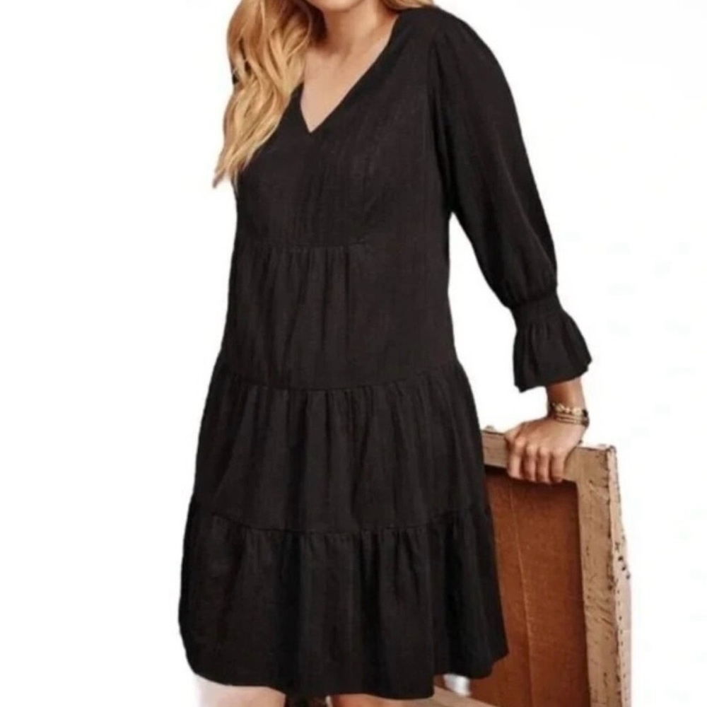J. Jill Black tiered dress with bell sleeeves BNWT